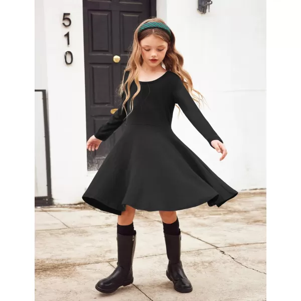 Arshiner Girls Long Sleeve Stretchy Dress A line Twirly Skater School Party Dress