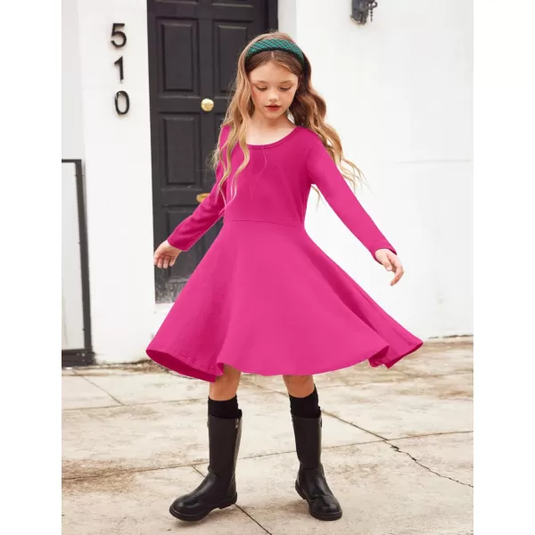 Arshiner Girls Long Sleeve Stretchy Dress A line Twirly Skater School Party Dress