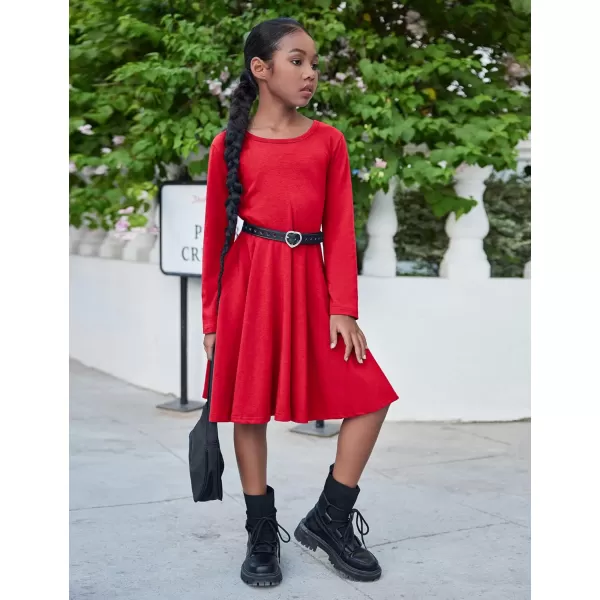 Arshiner Girls Long Sleeve Stretchy Dress A line Twirly Skater School Party Dress
