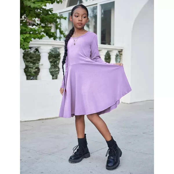 Arshiner Girls Long Sleeve Stretchy Dress A line Twirly Skater School Party Dress