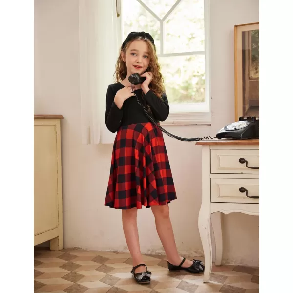 Arshiner Girls Long Sleeve Stretchy Dress A line Twirly Skater School Party Dress