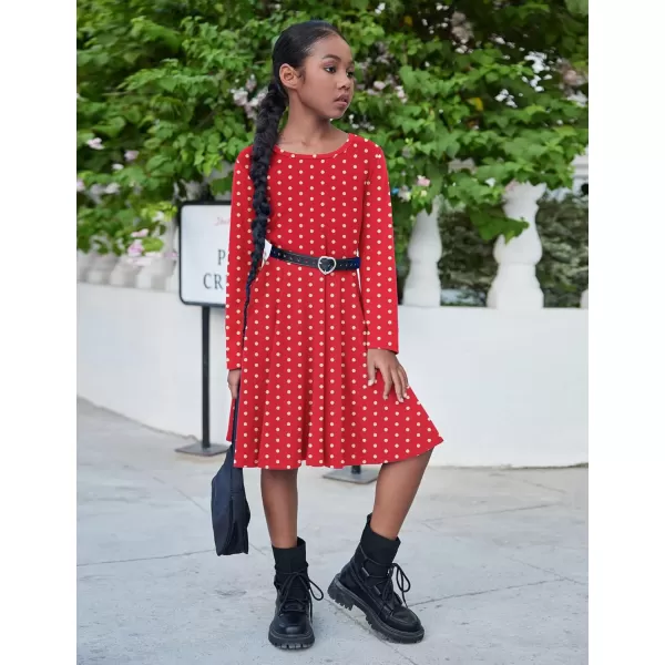 Arshiner Girls Long Sleeve Stretchy Dress A line Twirly Skater School Party Dress