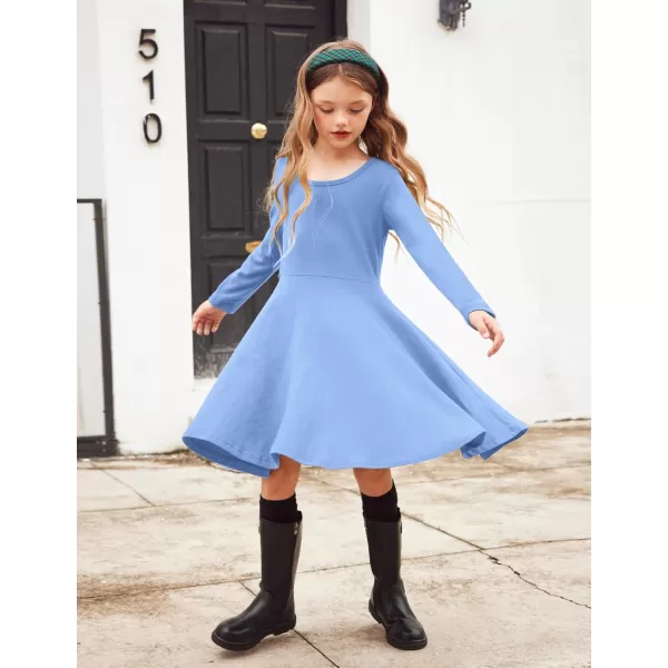 Arshiner Girls Long Sleeve Stretchy Dress A line Twirly Skater School Party Dress