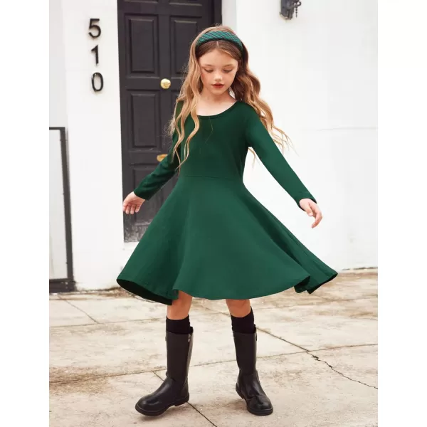 Arshiner Girls Long Sleeve Stretchy Dress A line Twirly Skater School Party Dress