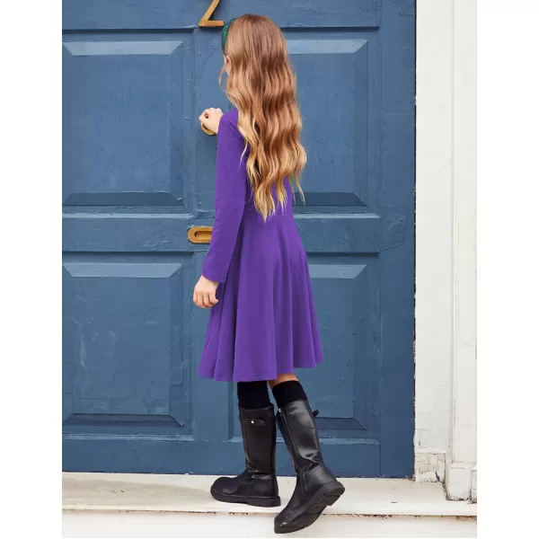 Arshiner Girls Long Sleeve Stretchy Dress A line Twirly Skater School Party Dress