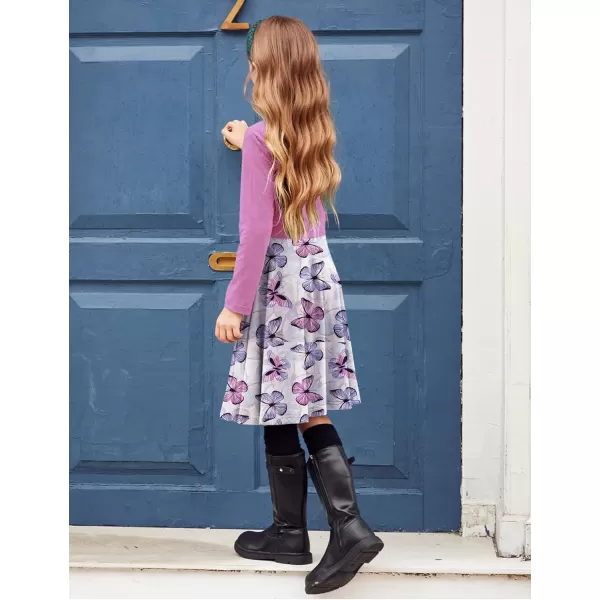 Arshiner Girls Long Sleeve Stretchy Dress A line Twirly Skater School Party Dress