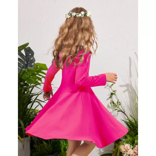 Arshiner Girls Long Sleeve Stretchy Dress A line Twirly Skater School Party Dress