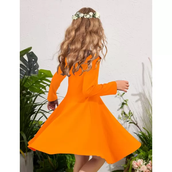 Arshiner Girls Long Sleeve Stretchy Dress A line Twirly Skater School Party Dress