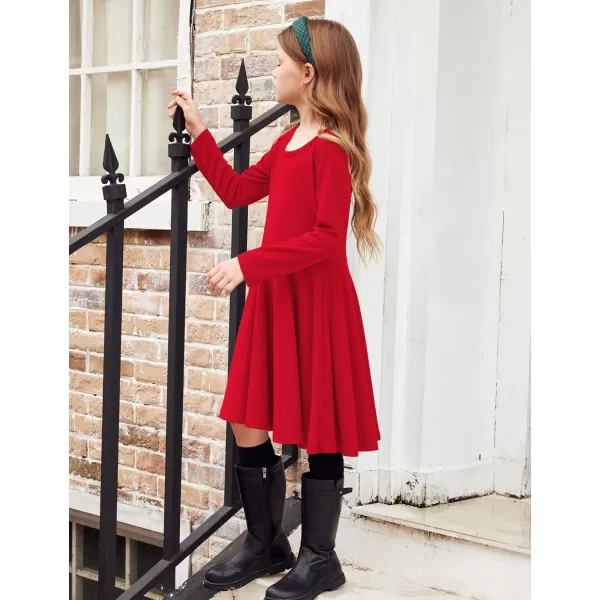Arshiner Girls Long Sleeve Stretchy Dress A line Twirly Skater School Party Dress
