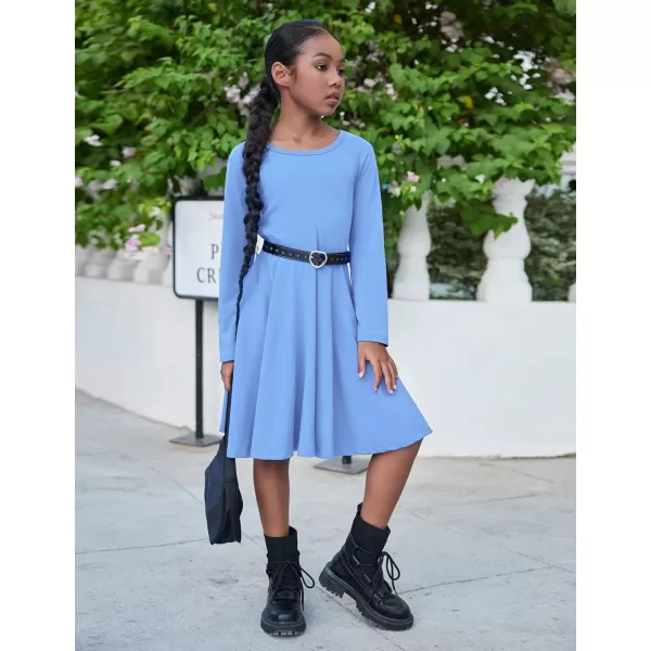 Arshiner Girls Long Sleeve Stretchy Dress A line Twirly Skater School Party Dress