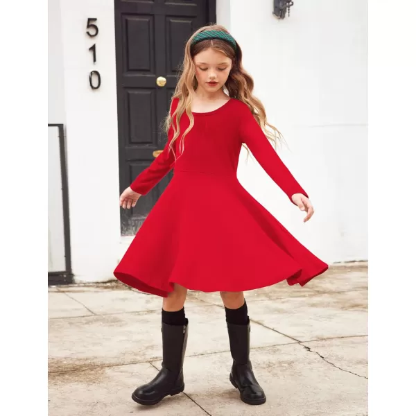 Arshiner Girls Long Sleeve Stretchy Dress A line Twirly Skater School Party Dress