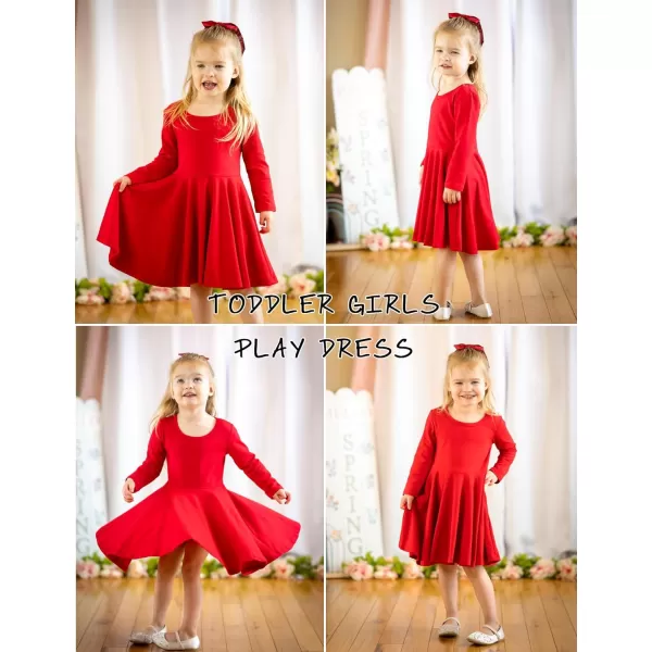 Arshiner Girls Long Sleeve Stretchy Dress A line Twirly Skater School Party Dress