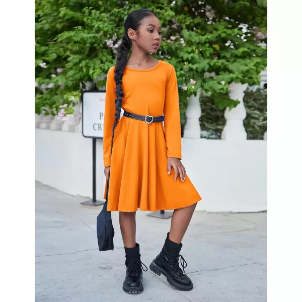 Arshiner Girls Long Sleeve Stretchy Dress A line Twirly Skater School Party Dress