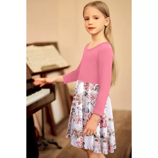 Arshiner Girls Long Sleeve Stretchy Dress A line Twirly Skater School Party Dress