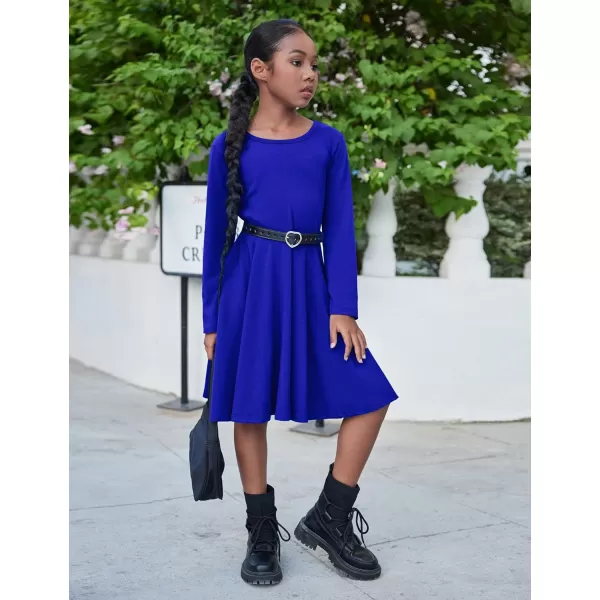 Arshiner Girls Long Sleeve Stretchy Dress A line Twirly Skater School Party Dress