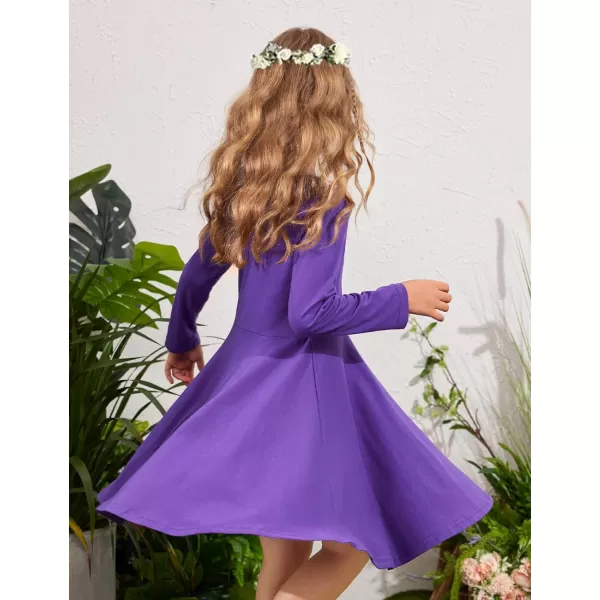 Arshiner Girls Long Sleeve Stretchy Dress A line Twirly Skater School Party Dress