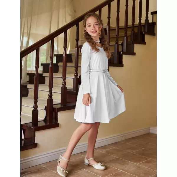 Arshiner Girls Long Sleeve Stretchy Dress A line Twirly Skater School Party Dress