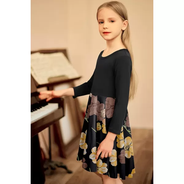 Arshiner Girls Long Sleeve Stretchy Dress A line Twirly Skater School Party Dress