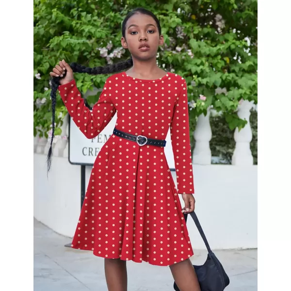 Arshiner Girls Long Sleeve Stretchy Dress A line Twirly Skater School Party Dress