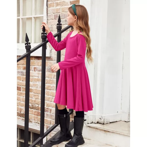 Arshiner Girls Long Sleeve Stretchy Dress A line Twirly Skater School Party Dress