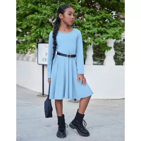 Arshiner Girls Long Sleeve Stretchy Dress A line Twirly Skater School Party Dress