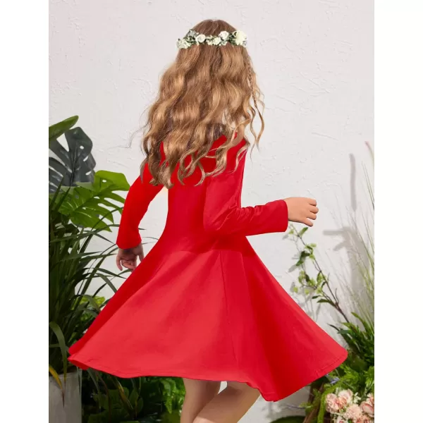 Arshiner Girls Long Sleeve Stretchy Dress A line Twirly Skater School Party Dress
