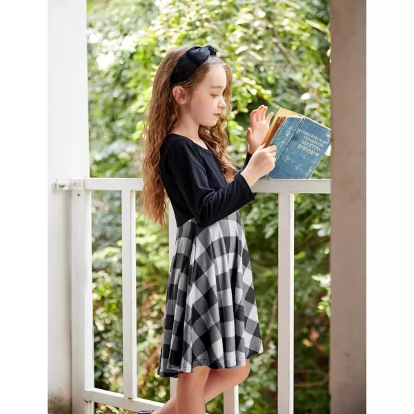 Arshiner Girls Long Sleeve Stretchy Dress A line Twirly Skater School Party Dress