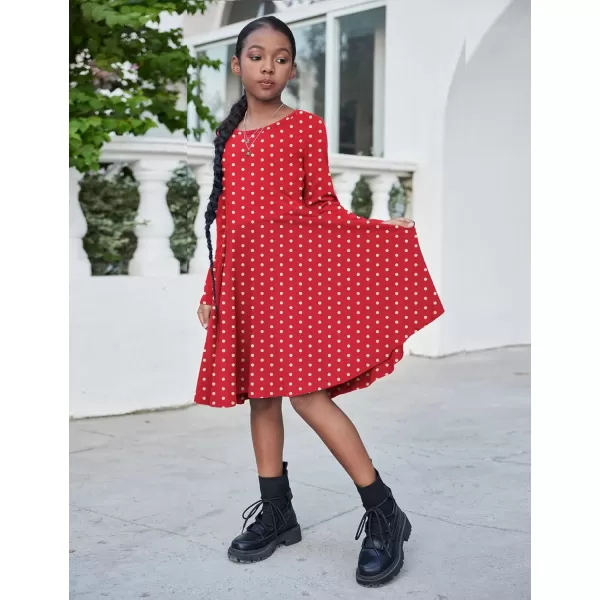Arshiner Girls Long Sleeve Stretchy Dress A line Twirly Skater School Party Dress