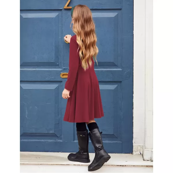 Arshiner Girls Long Sleeve Stretchy Dress A line Twirly Skater School Party Dress