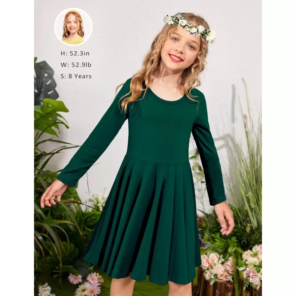 Arshiner Girls Long Sleeve Stretchy Dress A line Twirly Skater School Party Dress