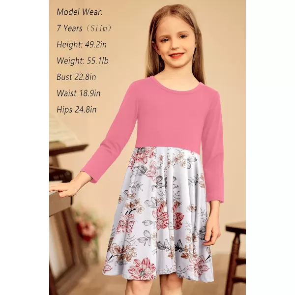 Arshiner Girls Long Sleeve Stretchy Dress A line Twirly Skater School Party Dress
