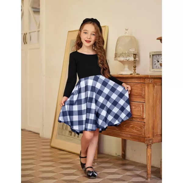 Arshiner Girls Long Sleeve Stretchy Dress A line Twirly Skater School Party Dress