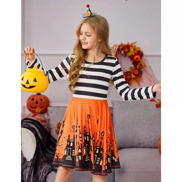 Arshiner Girls Long Sleeve Stretchy Dress A line Twirly Skater School Party Dress