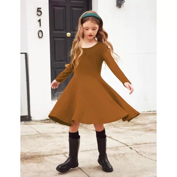Arshiner Girls Long Sleeve Stretchy Dress A line Twirly Skater School Party Dress