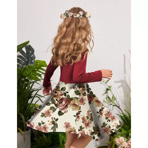 Arshiner Girls Long Sleeve Stretchy Dress A line Twirly Skater School Party Dress