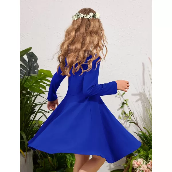 Arshiner Girls Long Sleeve Stretchy Dress A line Twirly Skater School Party Dress