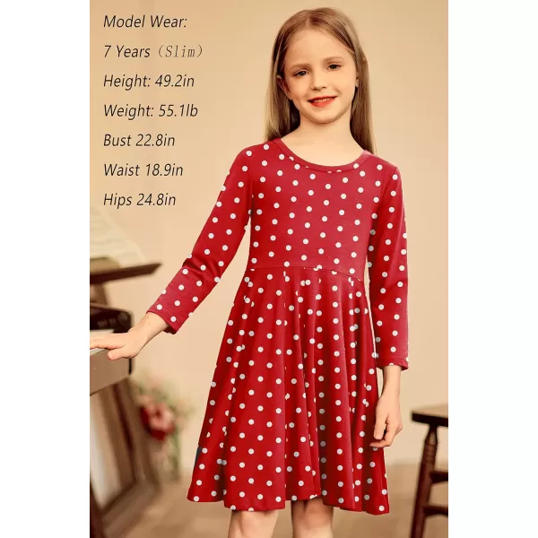 Arshiner Girls Long Sleeve Stretchy Dress A line Twirly Skater School Party Dress