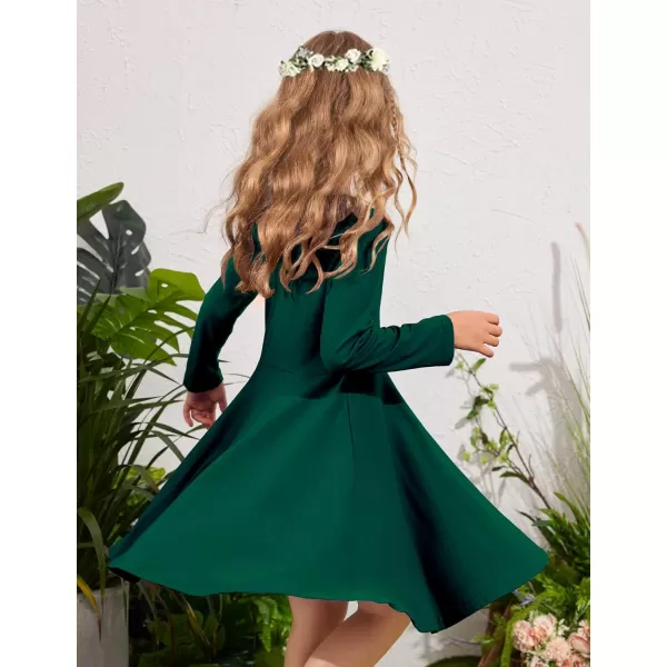 Arshiner Girls Long Sleeve Stretchy Dress A line Twirly Skater School Party Dress