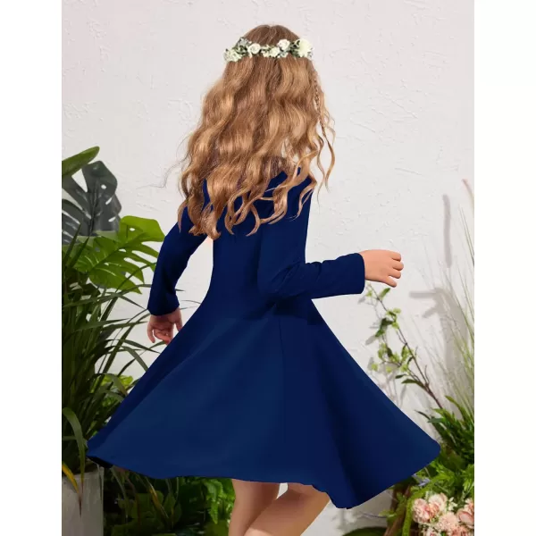 Arshiner Girls Long Sleeve Stretchy Dress A line Twirly Skater School Party Dress