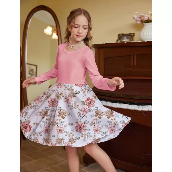 Arshiner Girls Long Sleeve Stretchy Dress A line Twirly Skater School Party Dress