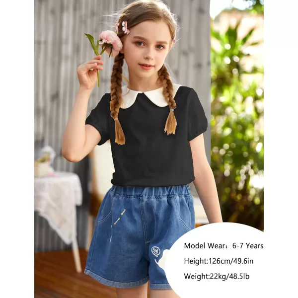 Arshiner Girls Long/Short Sleeve Tops Basic Peter Pan Collar T-Shirts Soft Blouses Tees