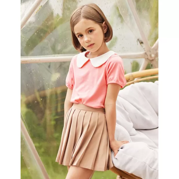 Arshiner Girls Long/Short Sleeve Tops Basic Peter Pan Collar T-Shirts Soft Blouses Tees