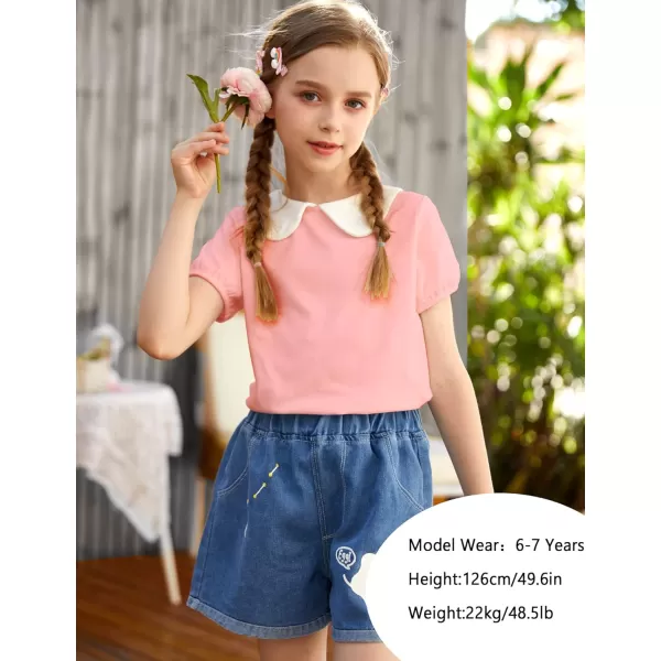 Arshiner Girls Long/Short Sleeve Tops Basic Peter Pan Collar T-Shirts Soft Blouses Tees