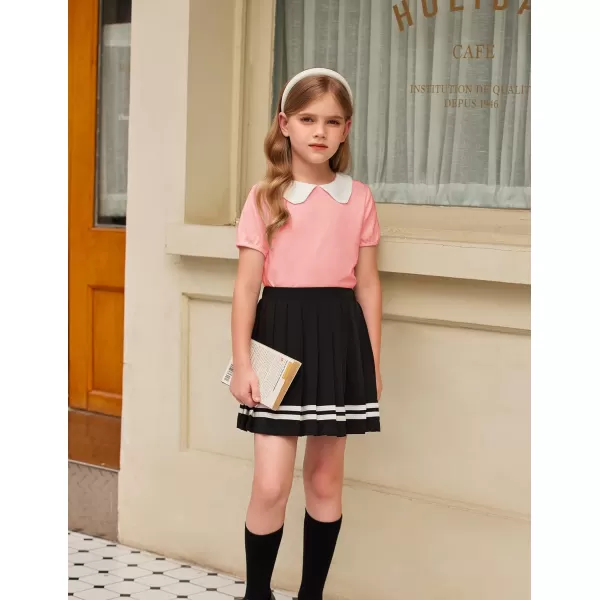 Arshiner Girls Long/Short Sleeve Tops Basic Peter Pan Collar T-Shirts Soft Blouses Tees