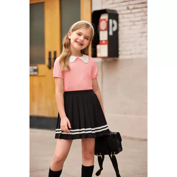 Arshiner Girls Long/Short Sleeve Tops Basic Peter Pan Collar T-Shirts Soft Blouses Tees