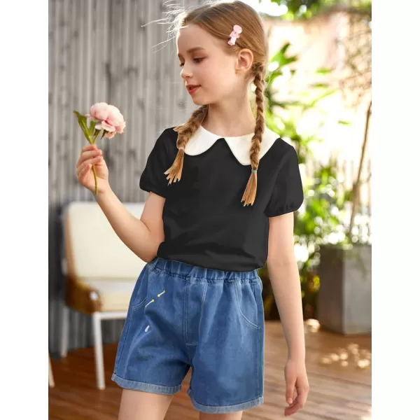 Arshiner Girls Long/Short Sleeve Tops Basic Peter Pan Collar T-Shirts Soft Blouses Tees