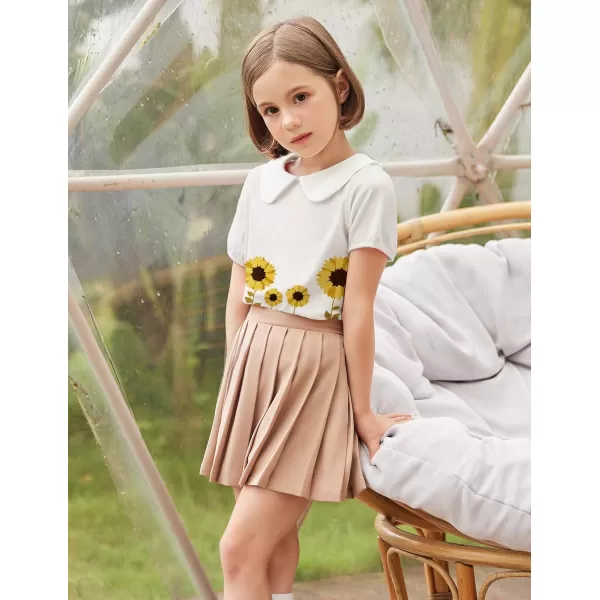 Arshiner Girls Long/Short Sleeve Tops Basic Peter Pan Collar T-Shirts Soft Blouses Tees