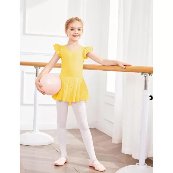Arshiner Girls Ruffle Sleeve Ballet Dance Dress Tutu Skirted Leotard