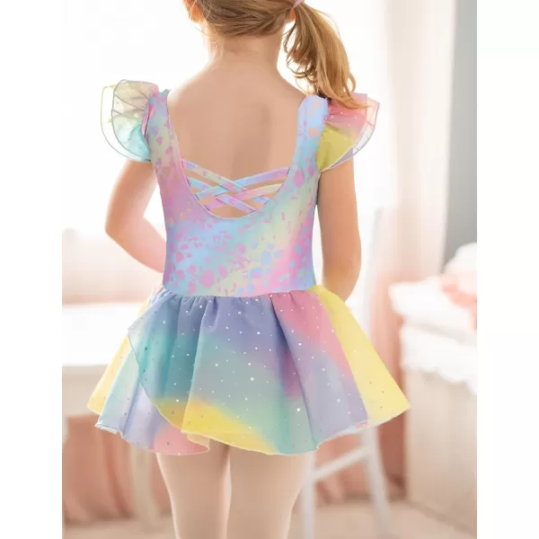 Arshiner Girls Ruffle Sleeve Ballet Dance Dress Tutu Skirted Leotard