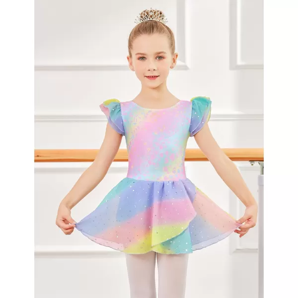 Arshiner Girls Ruffle Sleeve Ballet Dance Dress Tutu Skirted Leotard